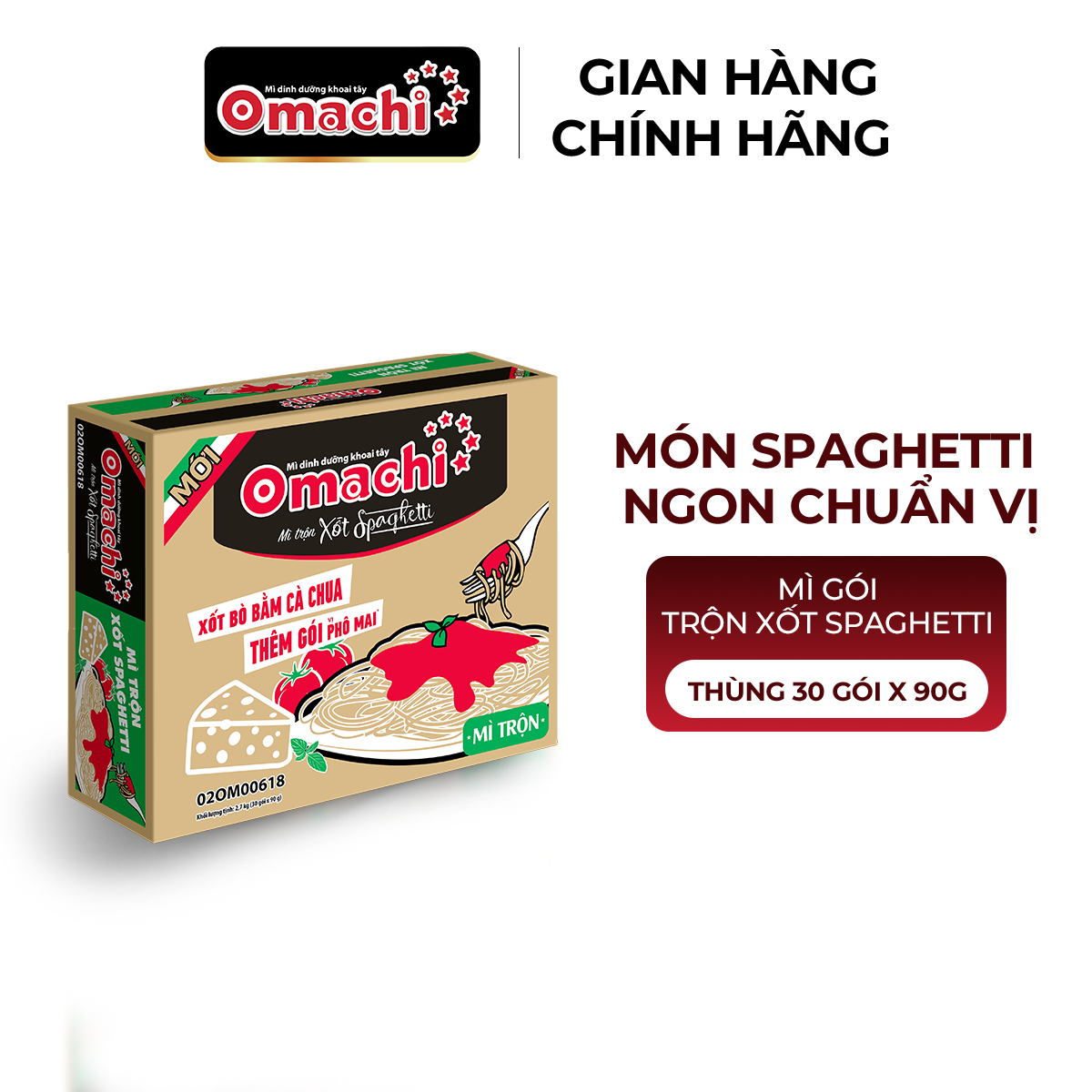 [Kokomi] Thùng Mì Omachi Mì Trộn Xốt Spaghetti Gói - Thùng 30 Gói x 90g