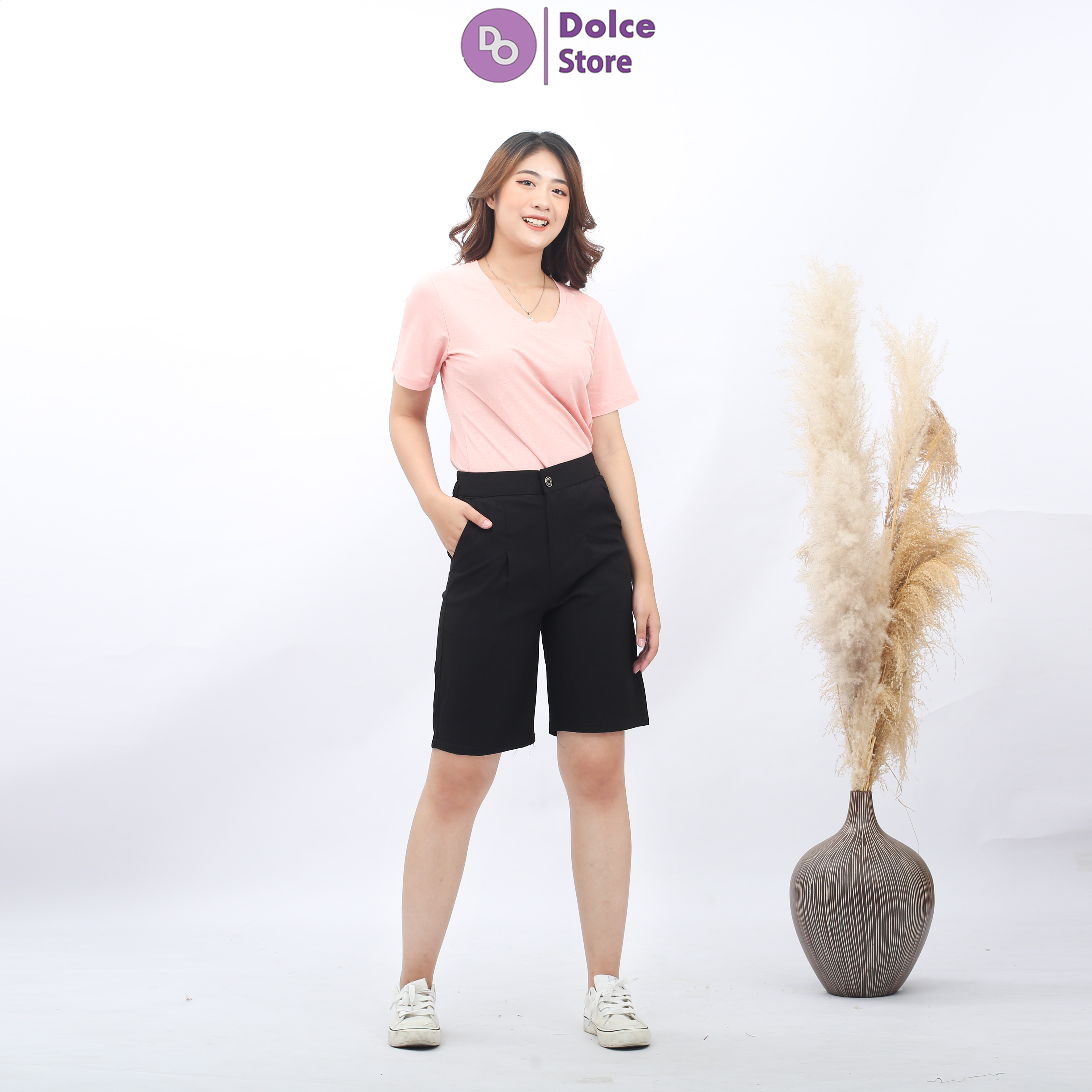 Quần short đũi cạp chun giả cúc - Dolce