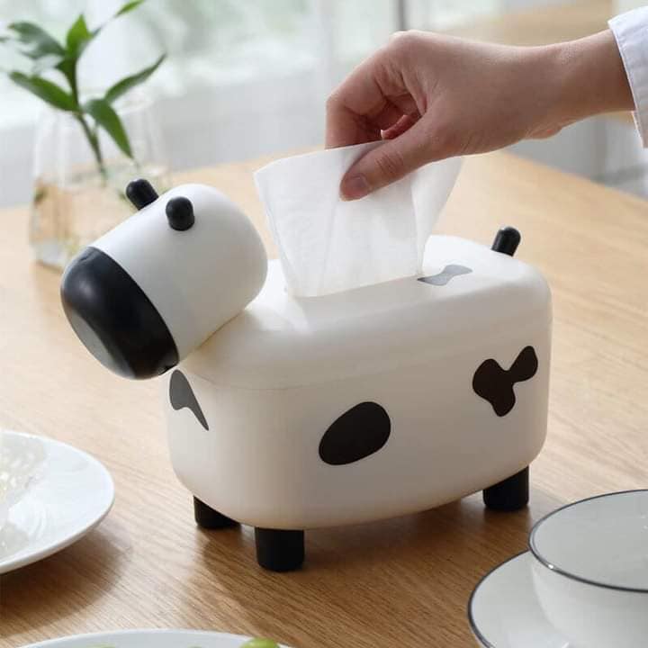 Hộp đựng khăn giấy - Hộp đựng khăn giấy có kèm lọ đựng tăm gắn nam châm hình con bò dễ thương
