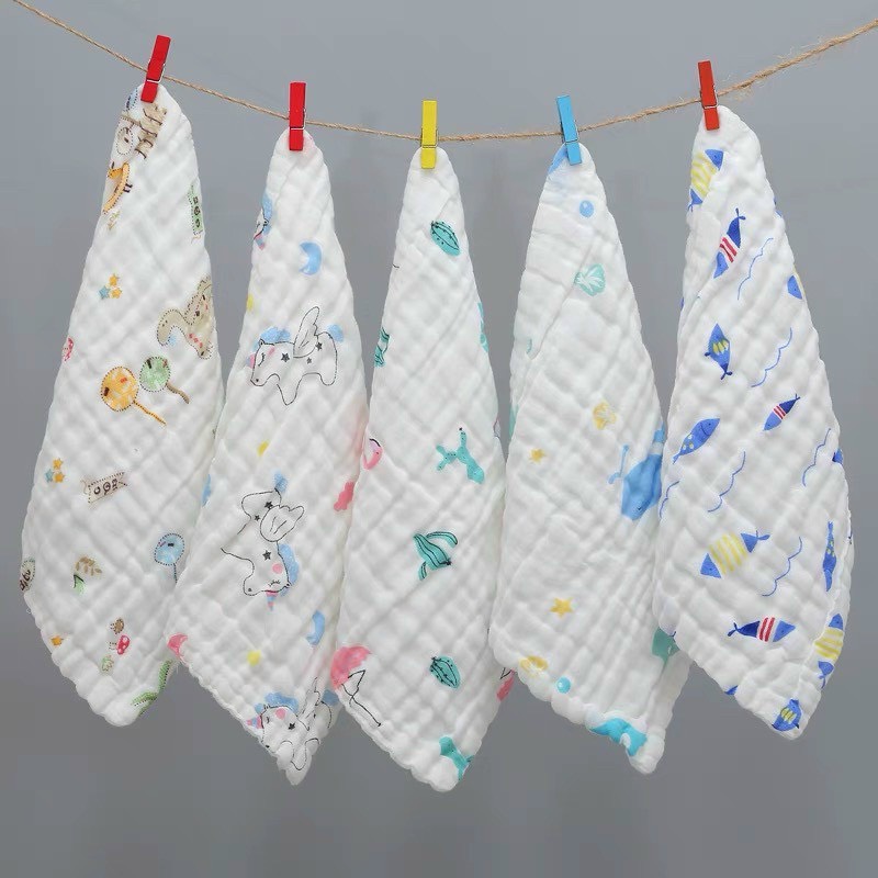 Khăn sữa 6 lớp nhăn xô cho bé. Set 5 cái