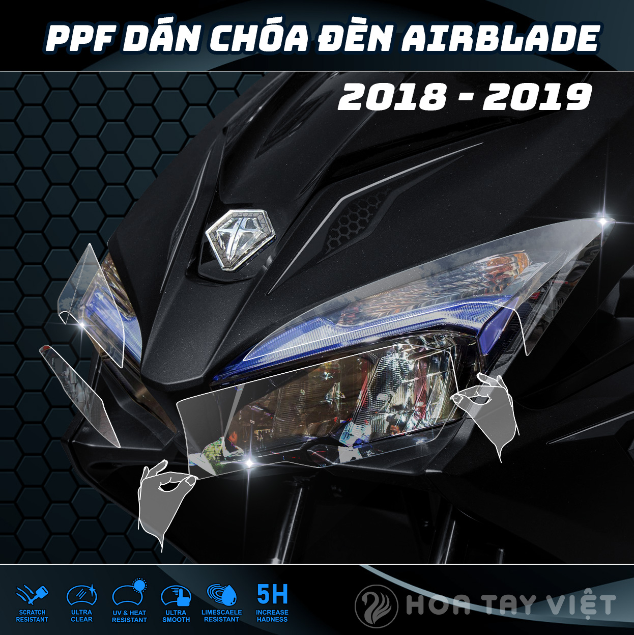 Miếng dán ppf bảo vệ chóa đèn airblade 2016 - 2019 chống trầy xước chóa đèn ab 2016 - 2019