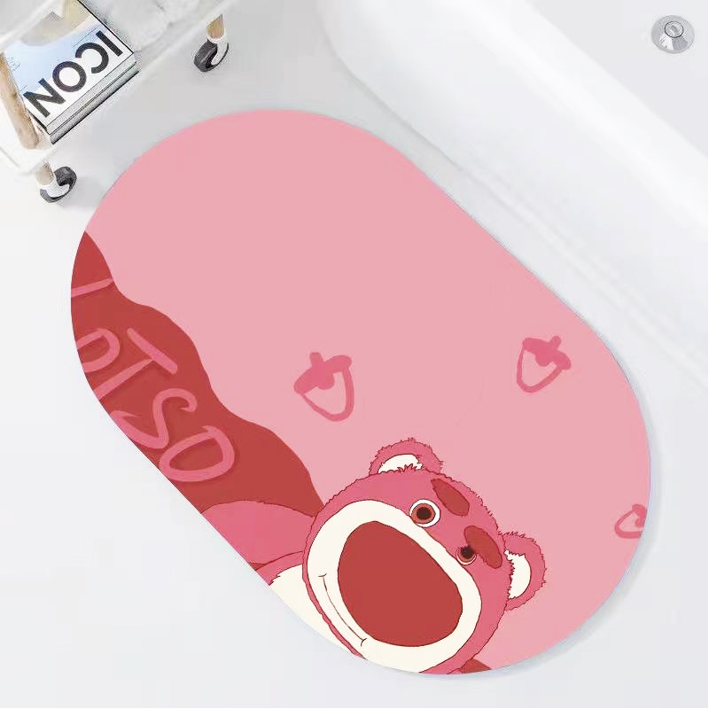 Tấm thảm chân silicon gấu hồng chống trượt nhiều mẫu, thảm oval dậm chân bathroom hình gấu cute, thảm lông lau chân lót sàn, thảm bathroom hình oval