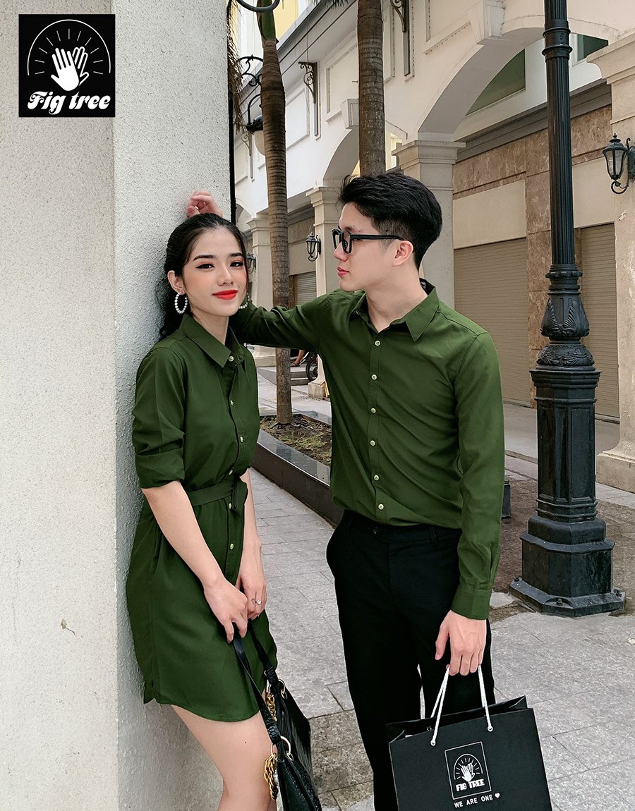 Set áo đôi Fig Tree màu xanh olive ( Nũ thiết kế kiểu dáng dài ) Thời Trang cuốn hút
