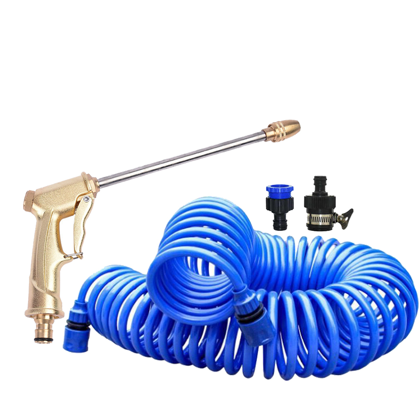Vòi nước vòi phun nước rửa xe tưới cây tăng áp thông minh + Bộ vòi xịt nước tưới cây đa năng tăng áp lực nước kèm dây tưới dạng lò xo co dãn 701-3814 loại 10m