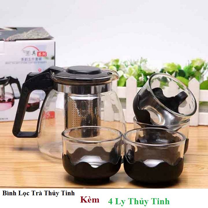 Bình Lọc Trà Thủy Tinh Có Kèm 4 Cốc Siêu Đẹp