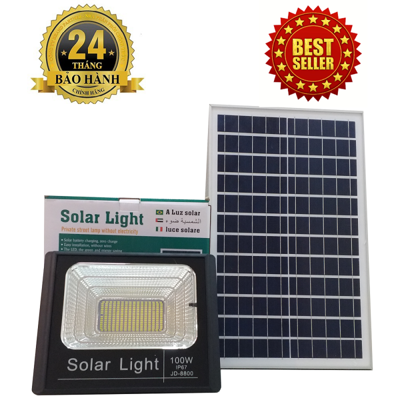 ĐÈN NĂNG LƯỢNG MẶT TRỜI SOLAR LIGHT JIDIAN JD-8800 công suất 100W công nghệ IP67 chống nước, Pin Lithium 30000mah, chế độ bật tắt tự động, có điều khiển từ xa