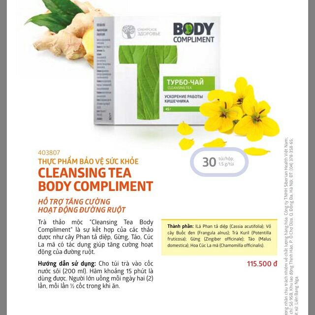 COMBO 5 HỘP TRÀ THẢO MỘC CLEANSING TEA BODY COMPLIMENT (GIẢM CÂN, THẢI ĐỘC HIỆU QUẢ)