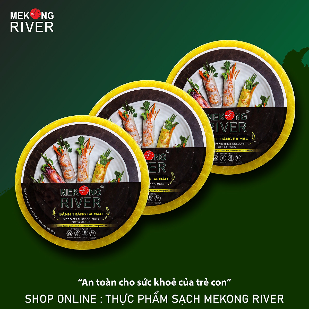 Combo 3 gói Bánh Tráng MeKong River Nghệ - 22cm