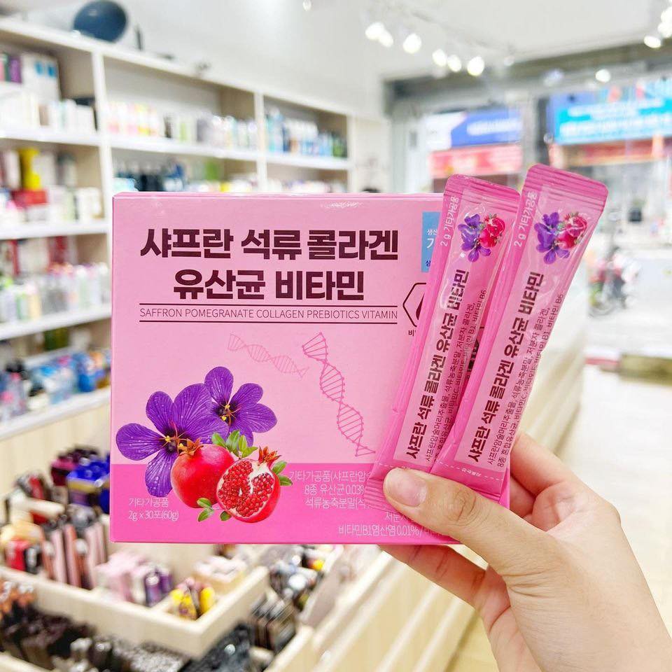 Bột Collagen Lựu Đỏ Nhụy Hoa Nghệ Tây Saffron Bio Cell Hàn Quốc