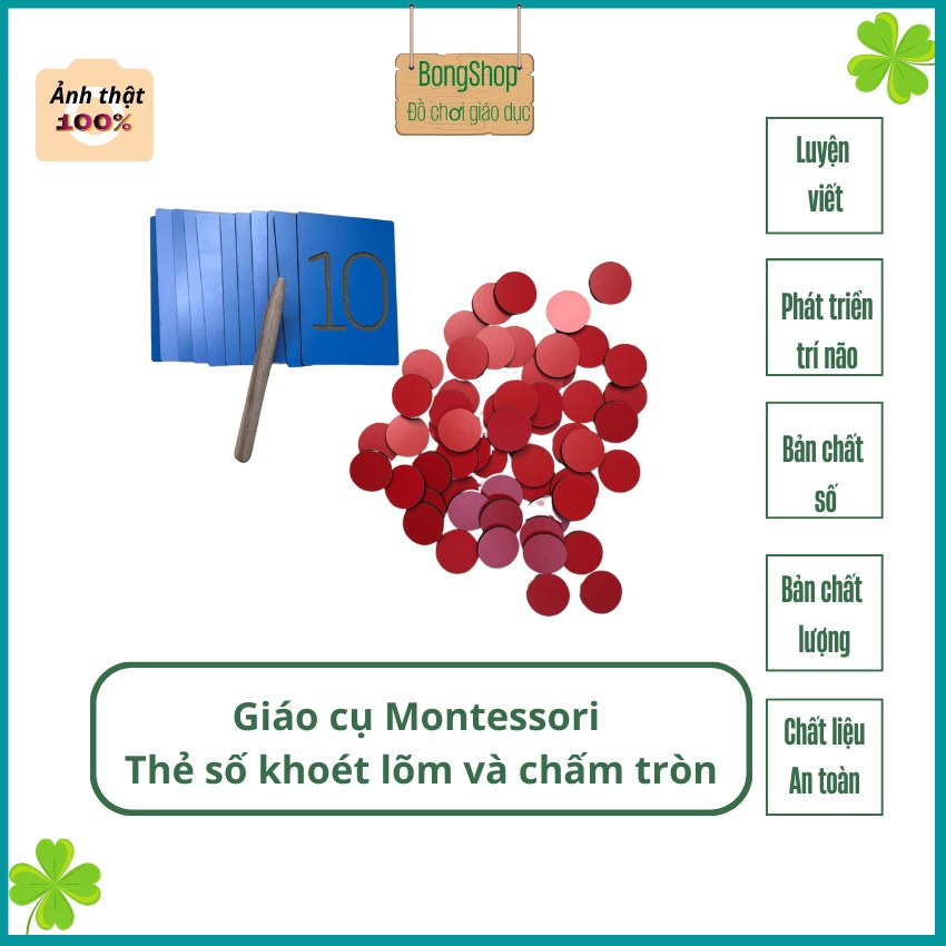 Đồ chơi giáo dục sớm - giáo cụ Montessori - đồ chơi bằng gỗ - Bộ thẻ số khoét lõm từ 0 đến 10 và chấm tròn MR3 Bongshop