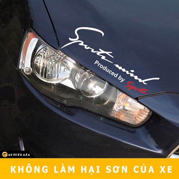 Tem dán Sport mind lên nắp capo ô tô (Màu trắng + đỏ)