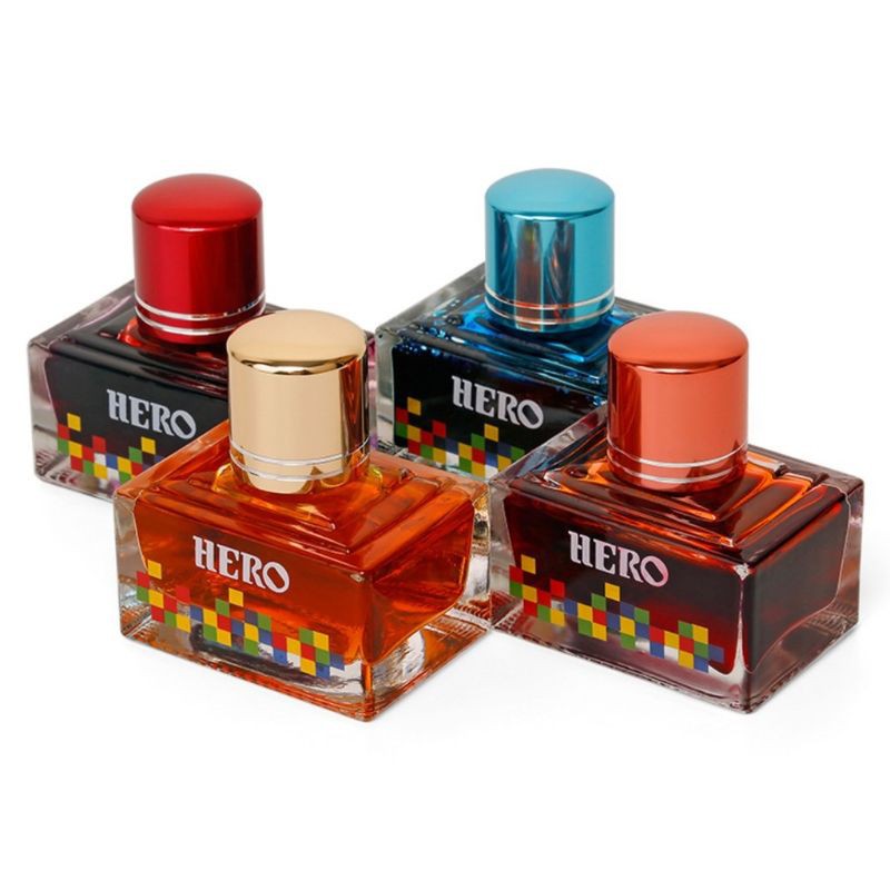 [HCM]Mực Bút Máy Hero 40ml Màu Tươi Không Cặn Mực Xanh Đỏ Đen Tím