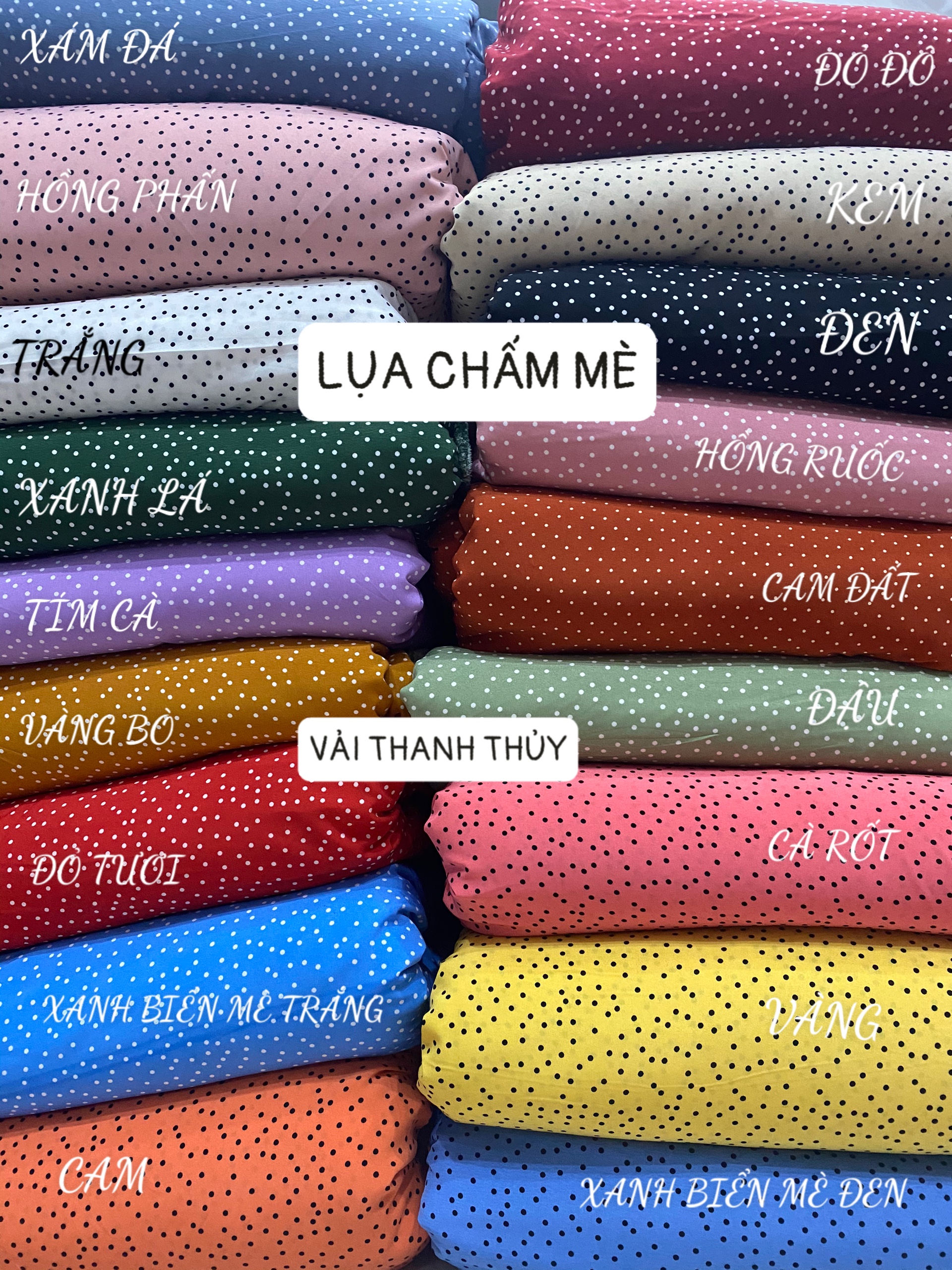[HCM]VẢI LỤA CHẤM BI ( KIỂU CHẤM MÈ) - DÒNG VẢI THÔNG DỤNG - 1 MÉT X 1M5