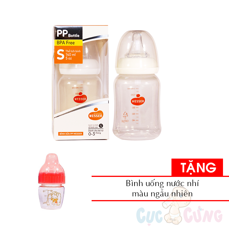 Bình sữa Wesser công nghệ kháng khuẩn Hàn Quốc 140ml TẶNG 1 bình uống nước nhí màu ngẫu nhiên - binh sua