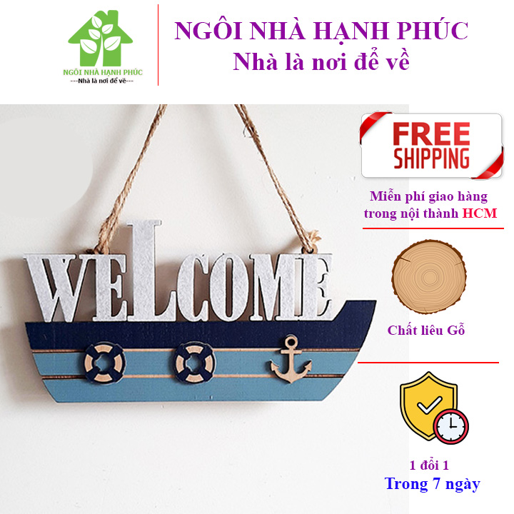 Bảng gỗ decor trang trí shop 🚀con tàu welcome🚀