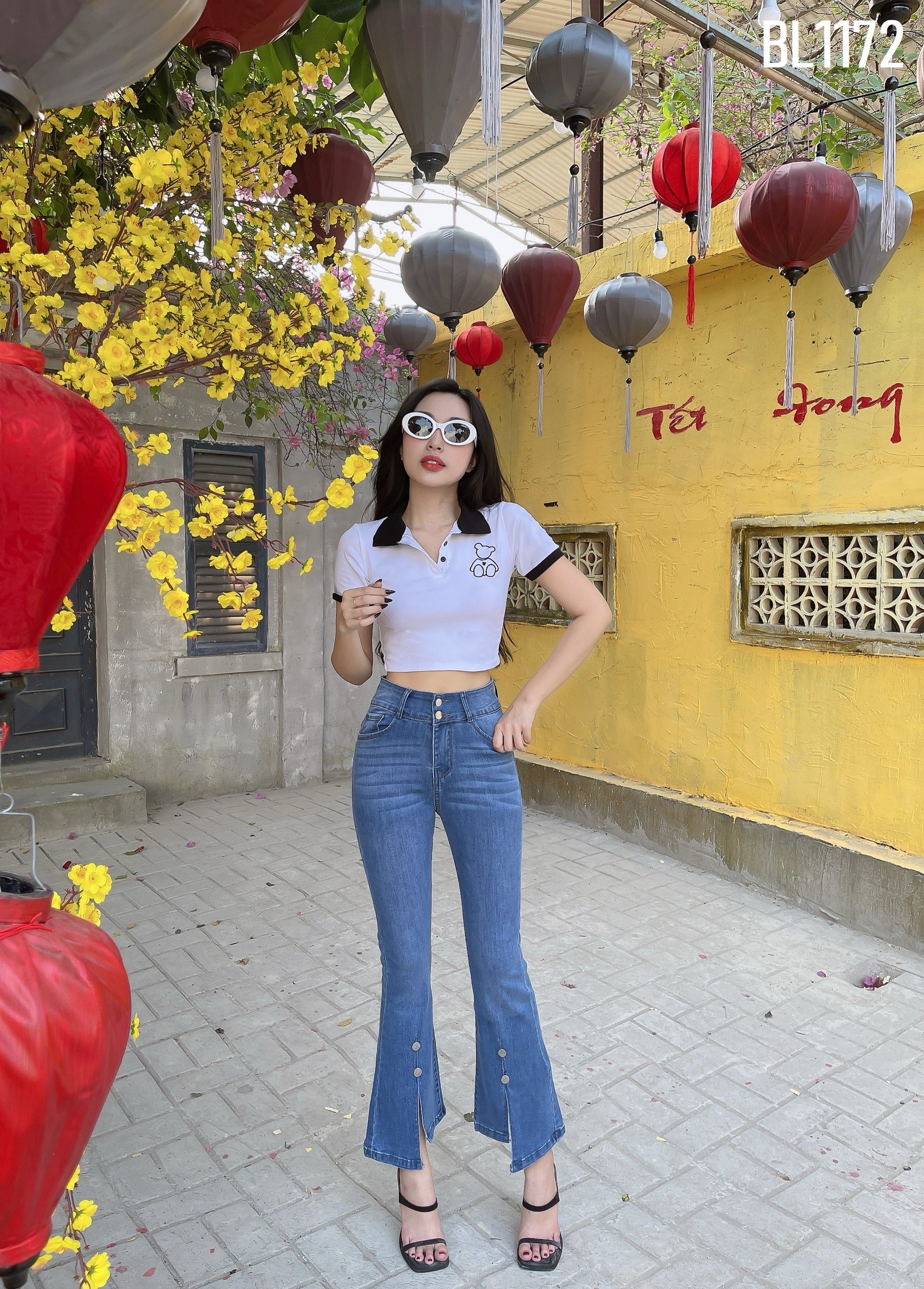 [HCM]Quần jeans 9 tấc nữ ống loe nhẹ màu xanh nhạt Đẹp Store 257