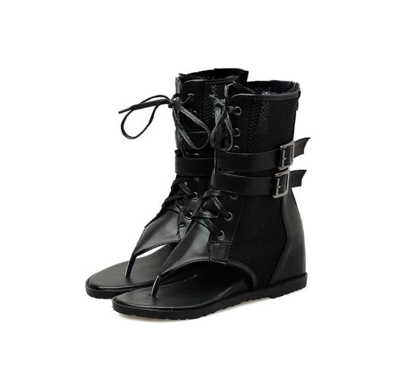 [HCM]Giày boots Nữ xỏ ngón 2 khóa đế độn cổ lửng (B01)