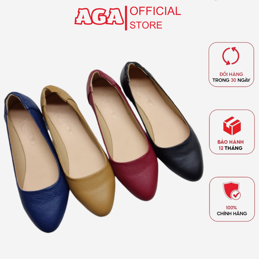 Giày Búp Bê Nữ Da Thật Êm Chân Mũi Nhọn Trơn AGA A010
