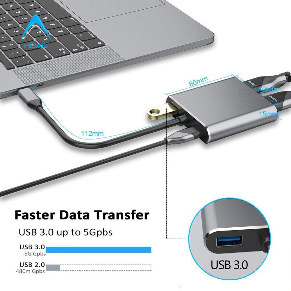 Hub Cáp chuyển USB Type-c ra 4 cổng HDMI/ VGA/ USB và cổng sạc