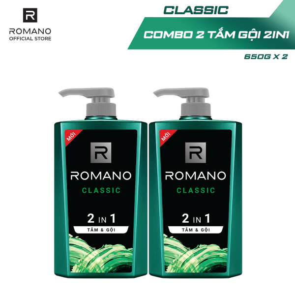 Combo 2 Tắm gội 2 trong 1 Romano Classic 650g/chai cao cấp