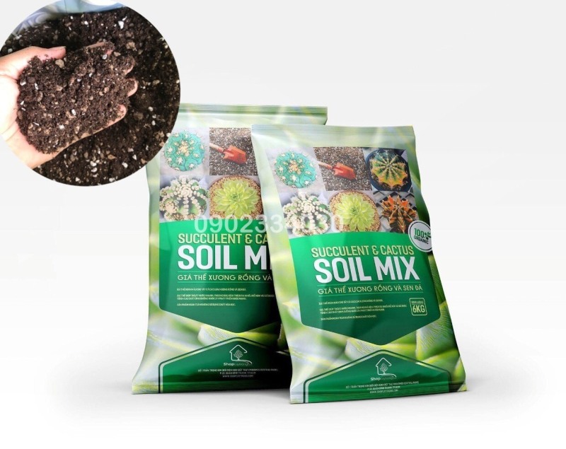 Soil Mix đất trộn hữu cơ chuyên trồng sen đá xương rồng bao 6kg