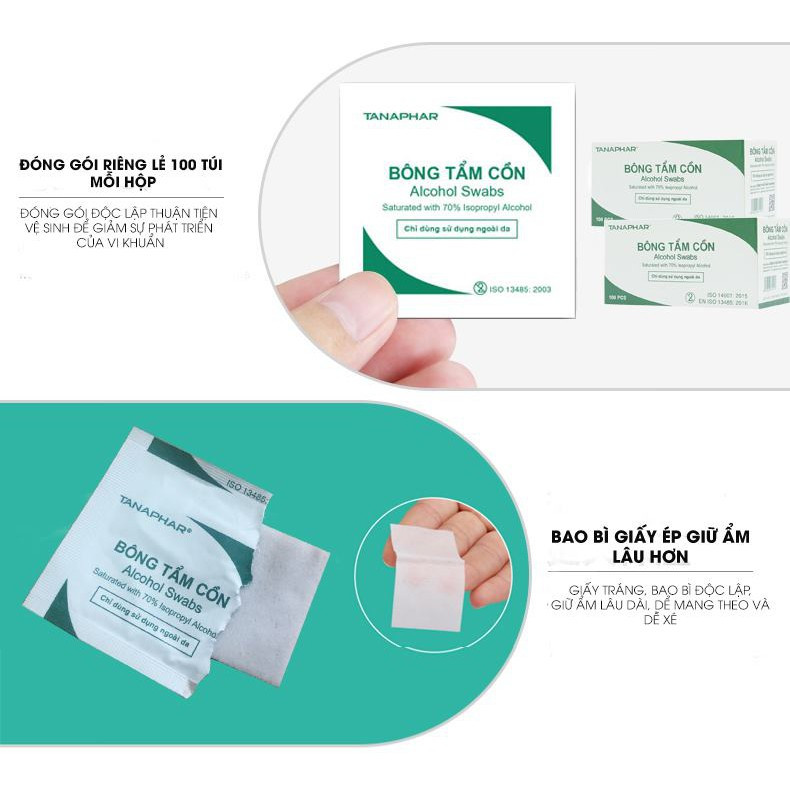 10 miếng bông tẩm cồn sát trùng TANAPHAR