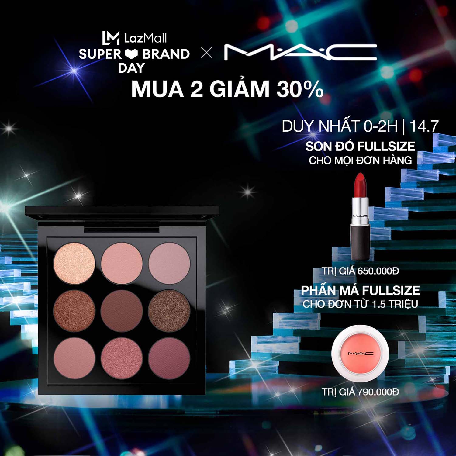 Bảng phấn mắt 9 ô với kết cấu mềm mại dễ tán và lên màu chuẩn, chân thật MAC Eye Shadow X 9 5.85g