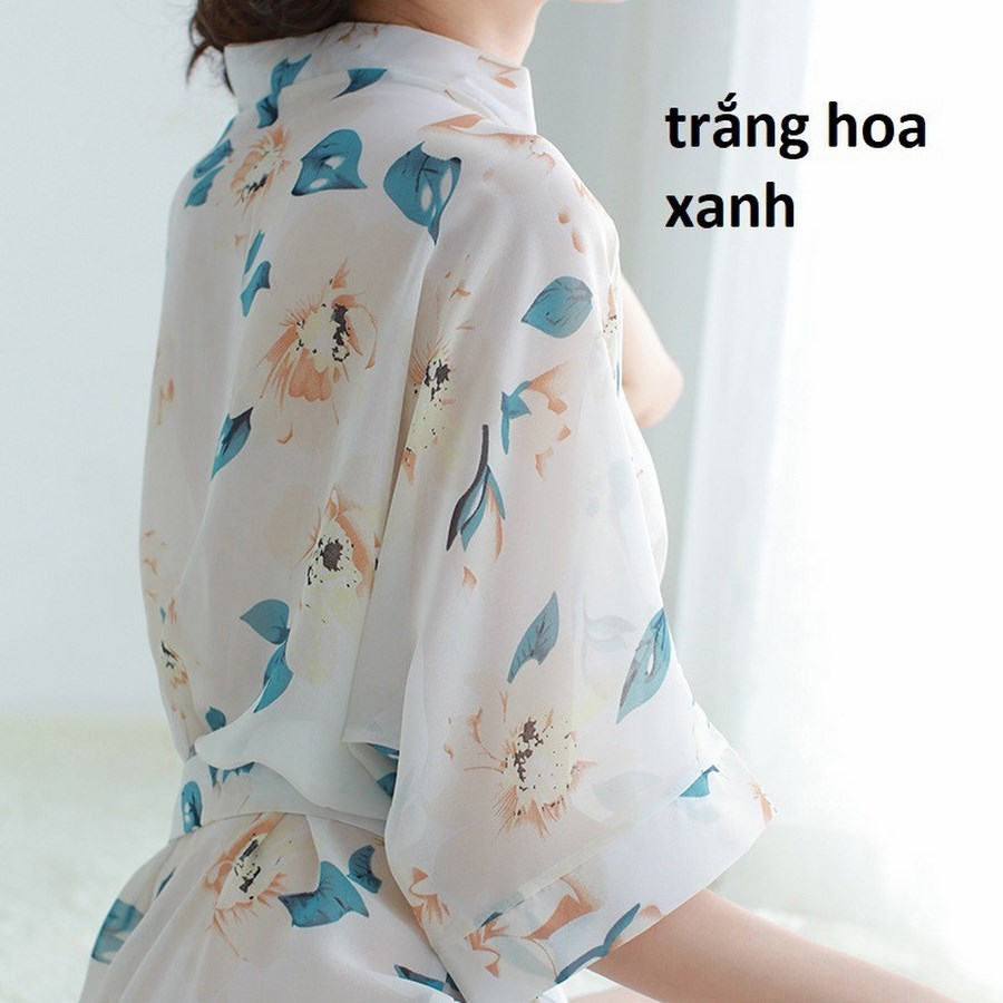 Áo Choàng Ngủ Hoa Kimono 5034 (Tặng Kèm Quần lót Lọt Khe Siêu Xinh)