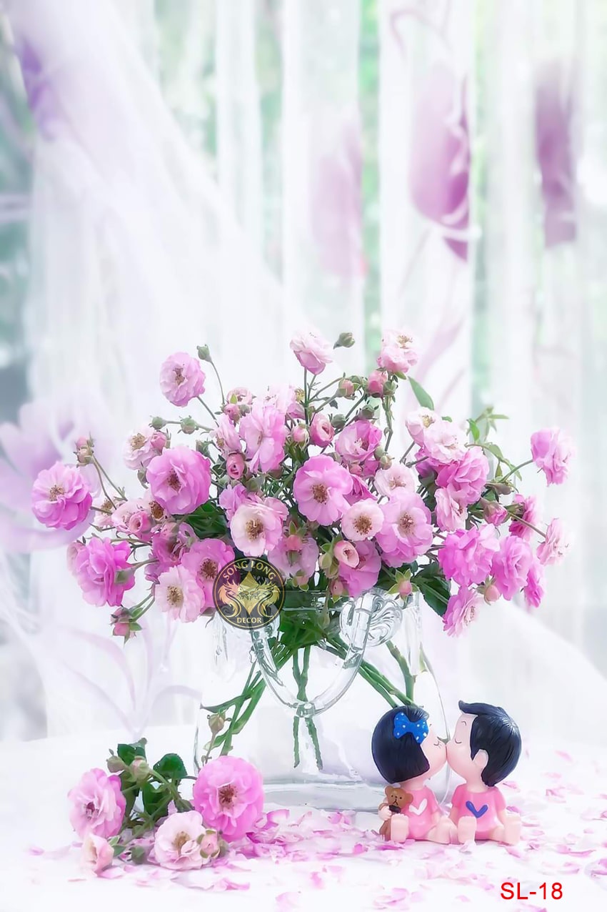 TRANH DÁN TƯỜNG 3D LỌ HOA ĐẸP LH18- TRANH HOA HỒNG TRẮNG ĐẸP - YAN SHOP