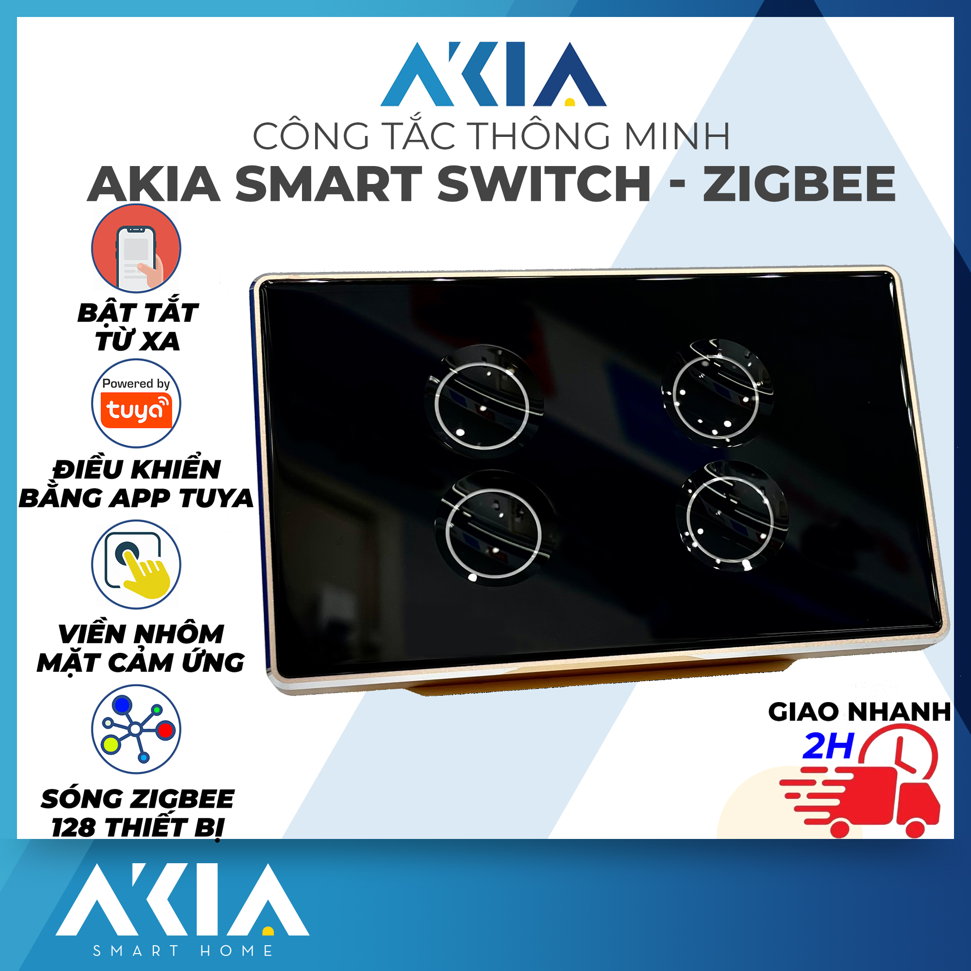 Công tắc thông minh Tuya Zigbee Kính Lõm Viền Nhôm - Công tắc cảm ứng