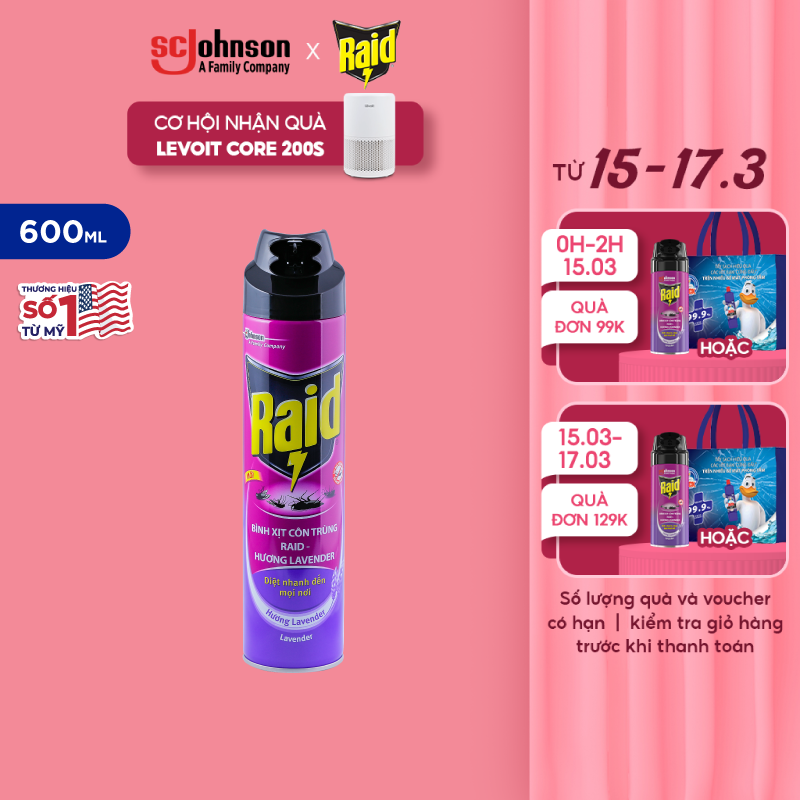 RAID Bình xịt côn trùng Hương Lavender 600ml