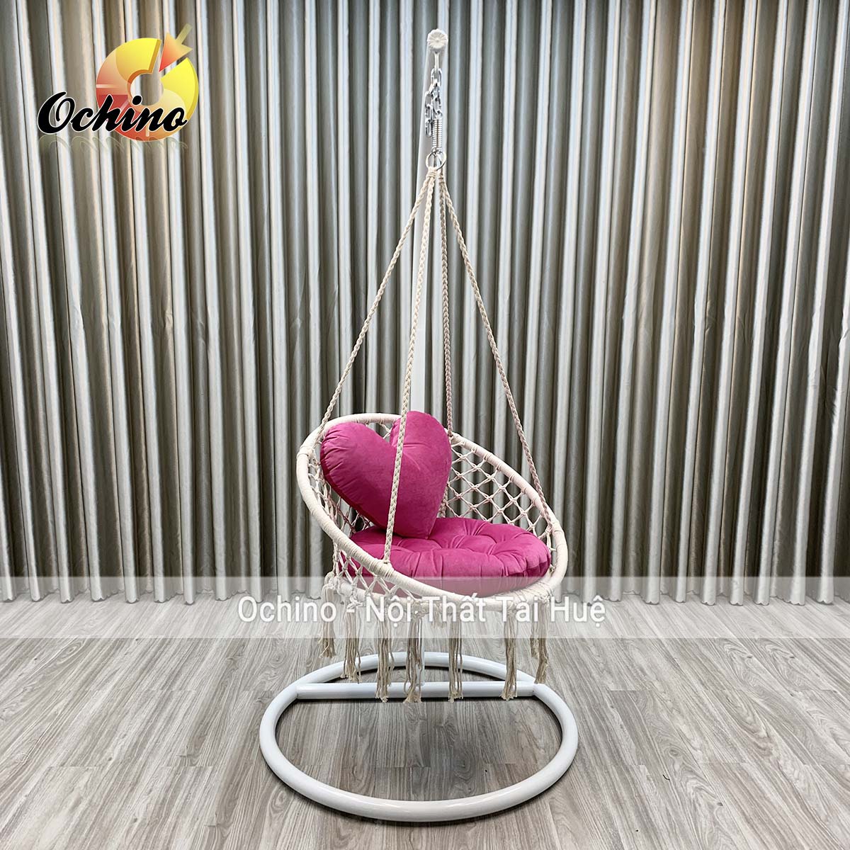 ( FREE SHIP ) Xích Đu Macrame Bắc Âu Đan Dây (Gồm cả Cần Treo và Đệm Gối trái tim)