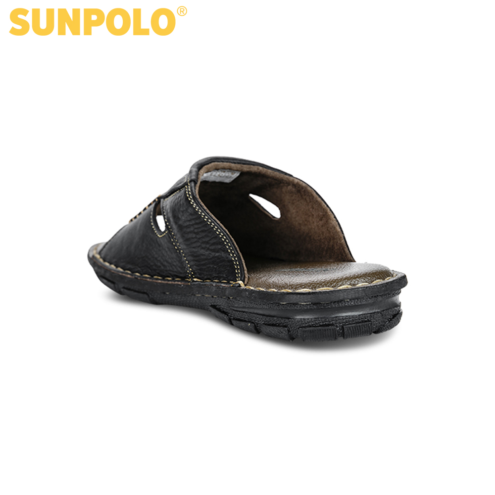 Men Leather SUNPOLO Sandals AQN012 (Black)