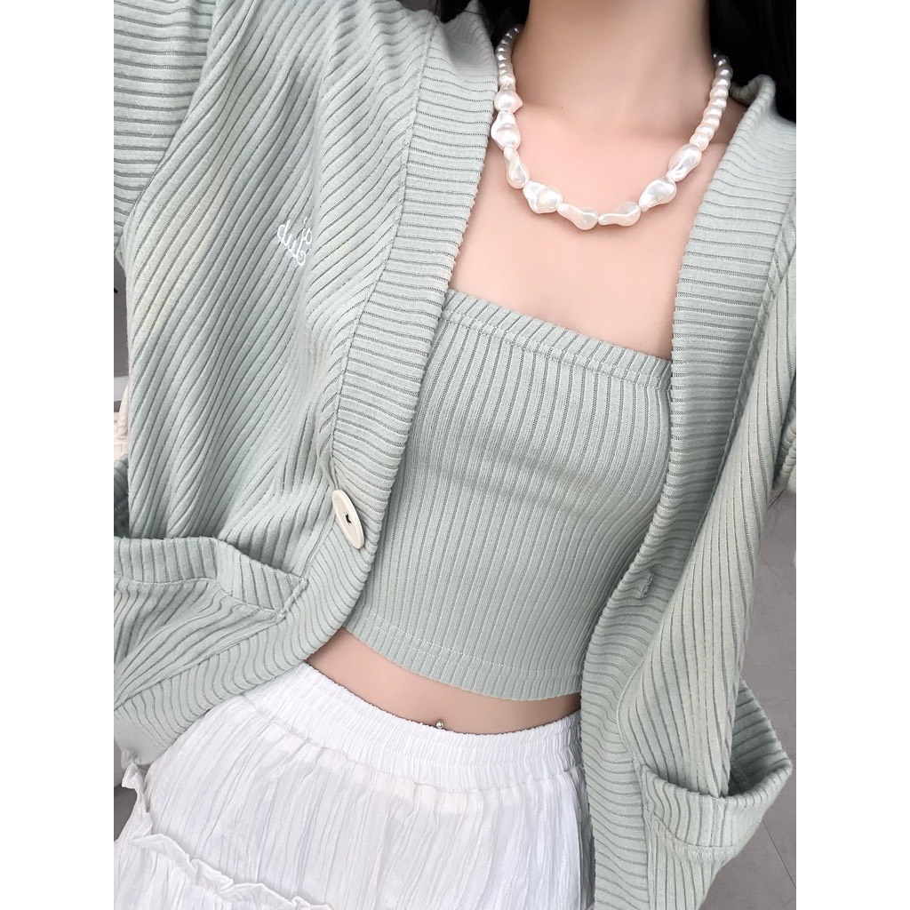 [VOUCHER 12%/149K] Set áo cardigan 2 món MONÁ - TUNA XANH/VÀNG