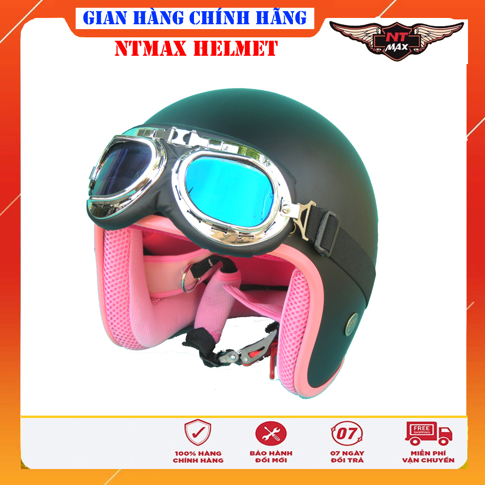 Mũ bảo hiểm 3/4 ntmax kèm kính uv & kính phi công