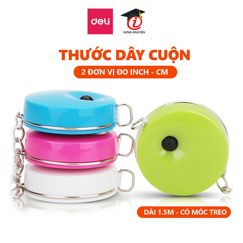 Thước dây cuộn deli 1,5m 4 màu vỏ hình tròn 8214