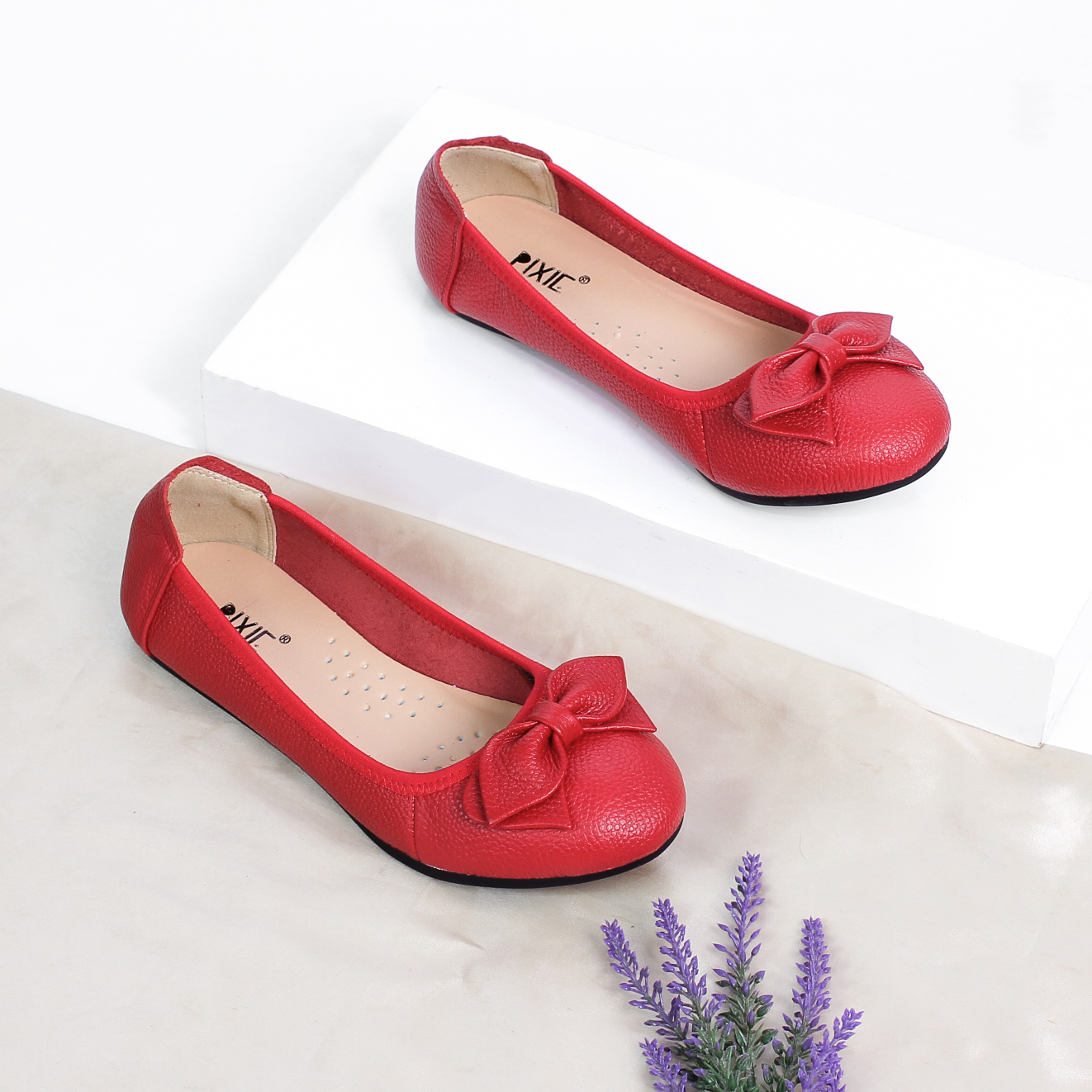 Giày Búp Bê Bệt Da Bò Thật Siêu Êm Gắn Nơ Pixie X424