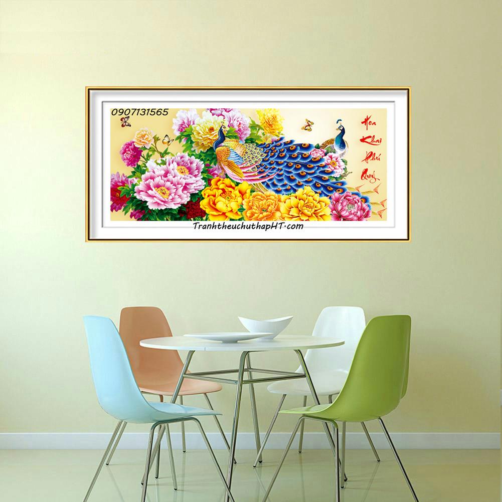 [HCM]Tranh thêu chữ thập con công mẫu đơn Hoa khai phú quý LV3063, LV3484, LV3486, LV3515 - tự thêu