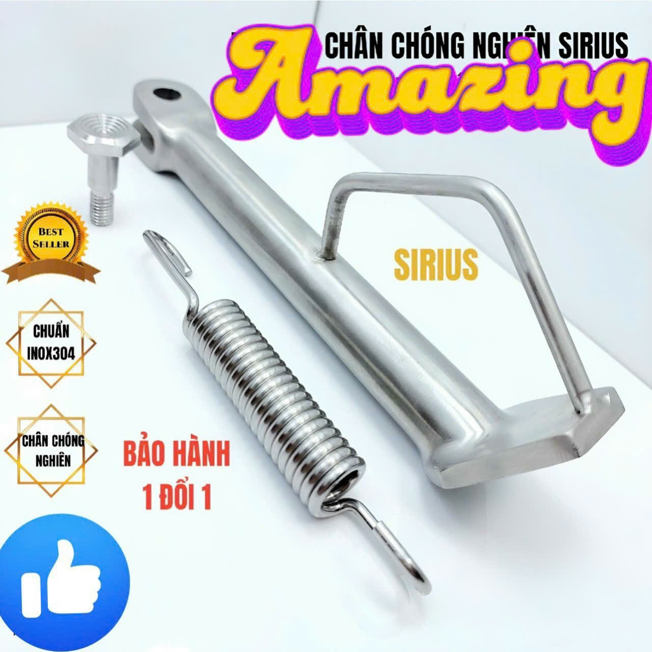 Chân chống nghiêng inox 304 kèm ốc & lò xo gắn AB, Vario, Winner, Exciter, Fuled, Sirius, Wave Dream Future, Satria Raider, SHVN