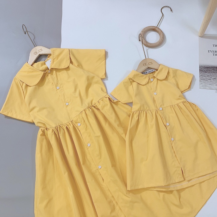 [HCM]Đầm suông vàng cho mẹ và bé DN395
