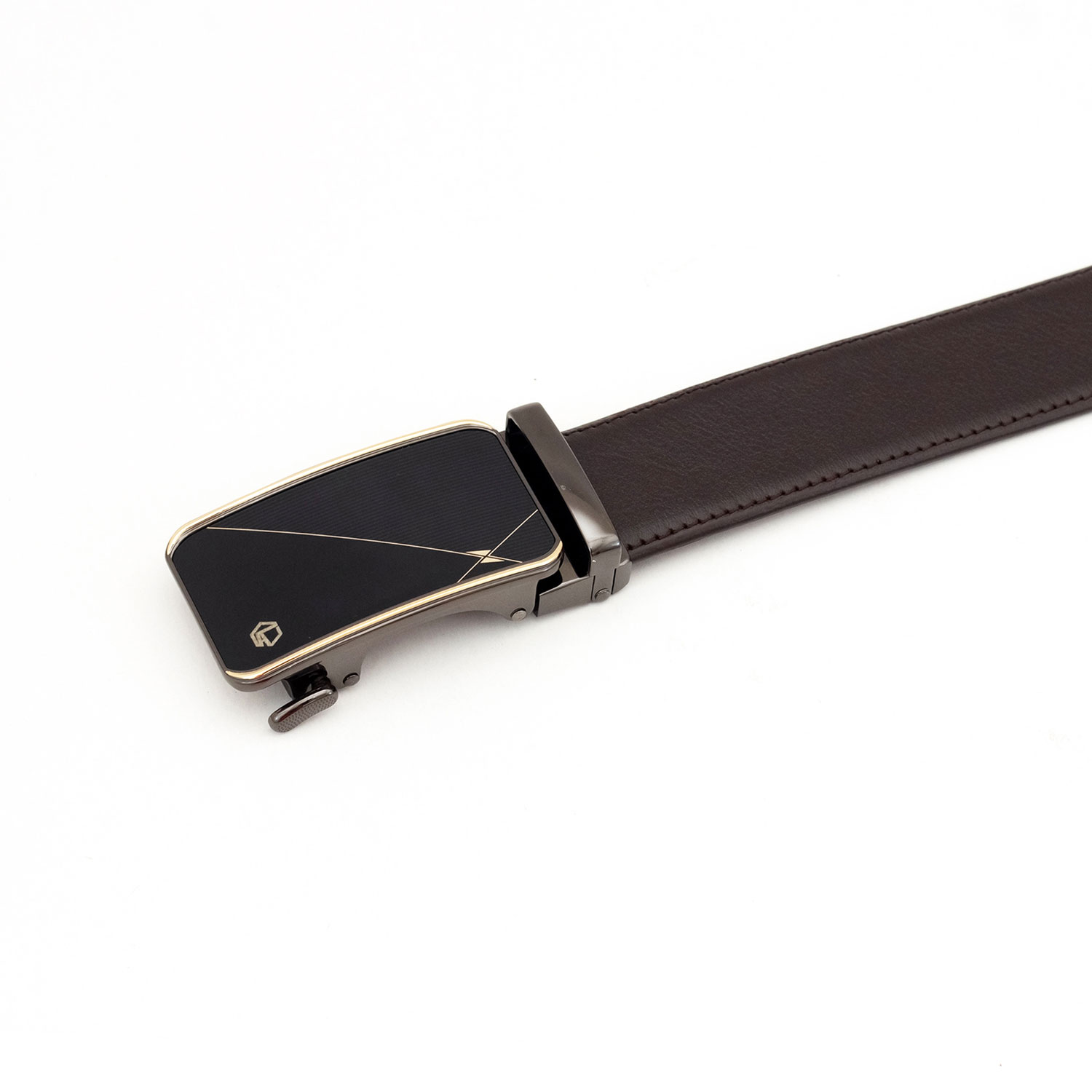 Thắt lưng khoá tự động da bò Nappa MNT4-17 khoá mặt kiếng vàng đen sang trọng, hai màu da đen nâu, Anh Tho Leather