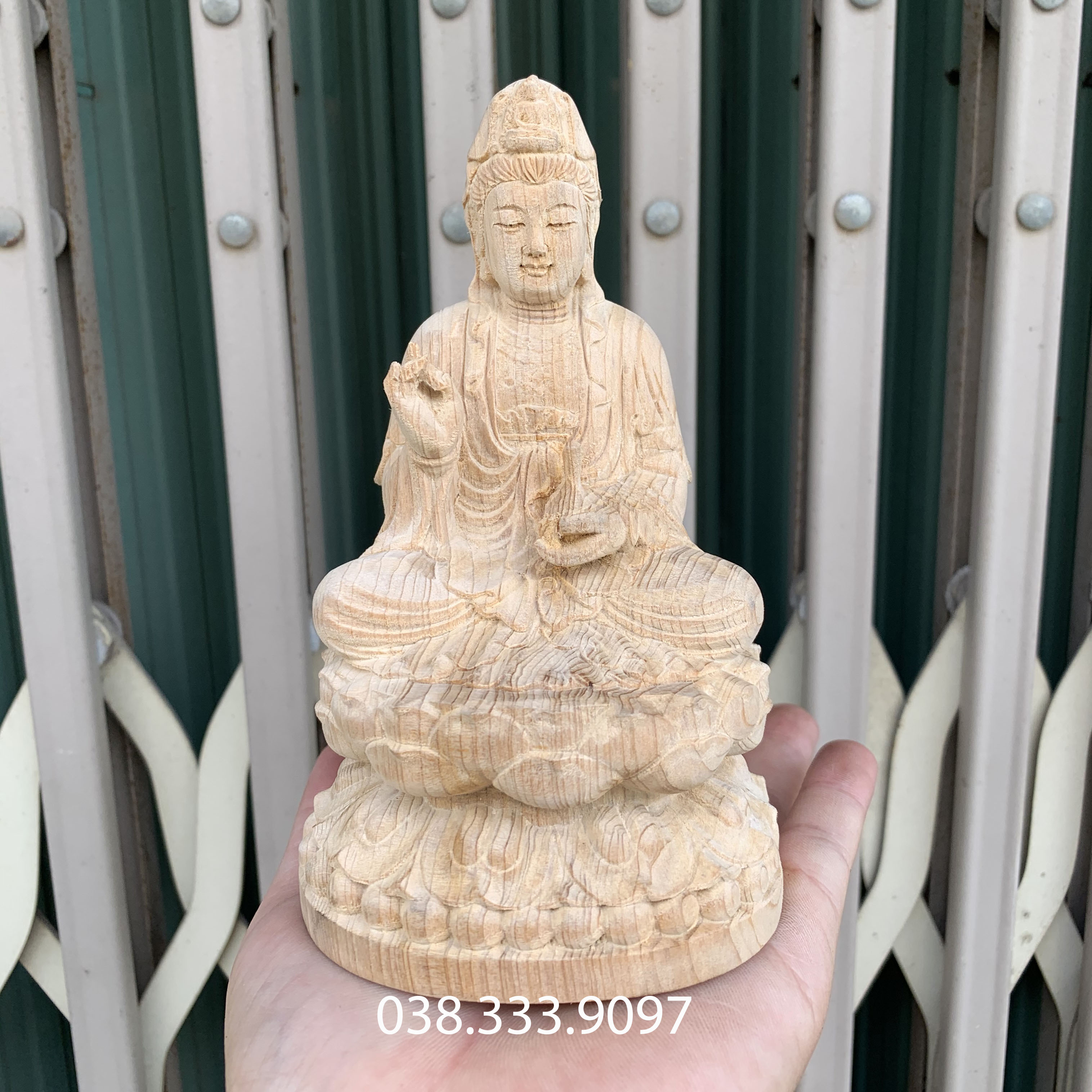 Tượng phật bà quan âm phật quan thế âm cao 15cm chất liệu gỗ ngọc am nguyên khối