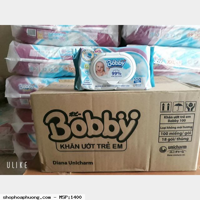 Khăn ướt Bobby không mùi gói 100 tờ