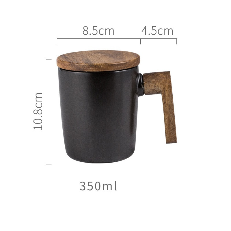 Ly sứ quai gỗ có nắp, cốc sứ quai gỗ có nắp cao cấp 350ml có kèm hộp