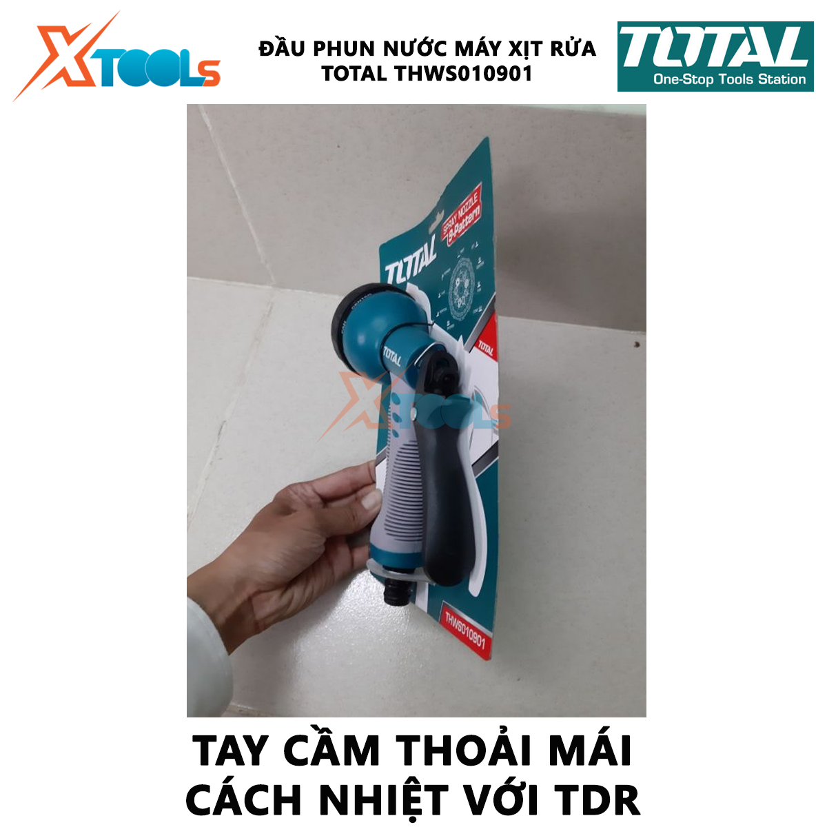 Vòi phun nước đa năng TOTAL THWS010901 Vòi xịt tưới cây 8 tia Bộ công cụ 3/4" Thân nhựa ABS chống va chạm cao với TPR XTOOLs