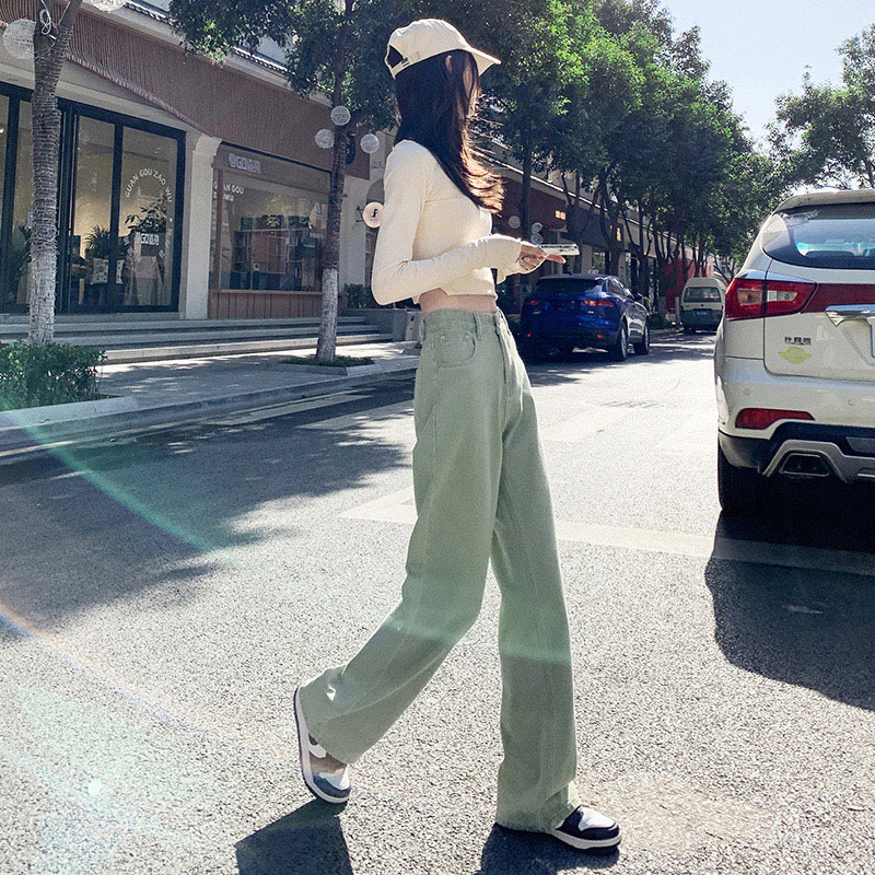 [HCM]QUẦN JEANS NỮ SUÔNG DÀI XANH MINT ỐNG RỘNG BASIC