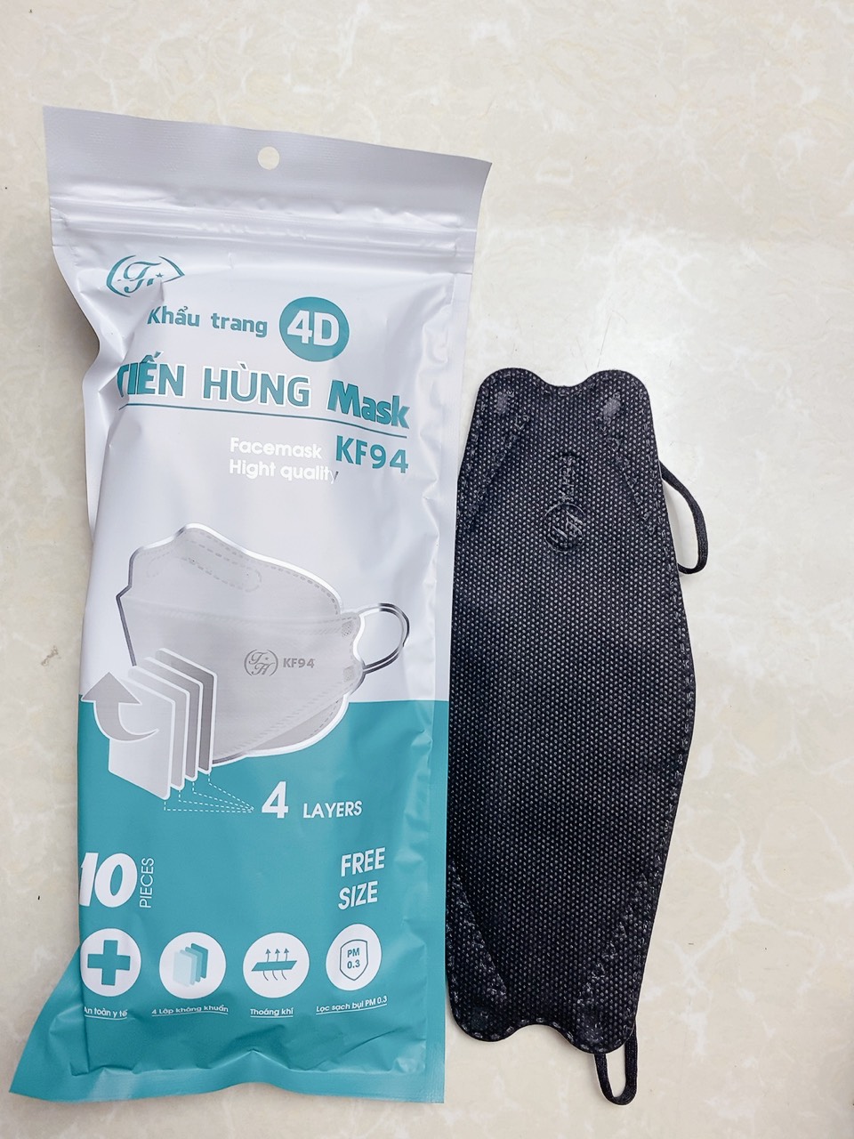 Thùng 300 Chiếc Khẩu Trang 4D-KF94 Tiến Hùng (gồm 30 gói mỗi gói 10 chiếc)