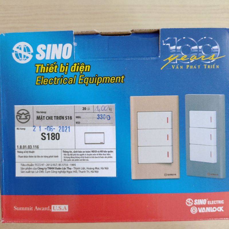 Mặt che trơn SINO S180 dòng S18 (120x70)