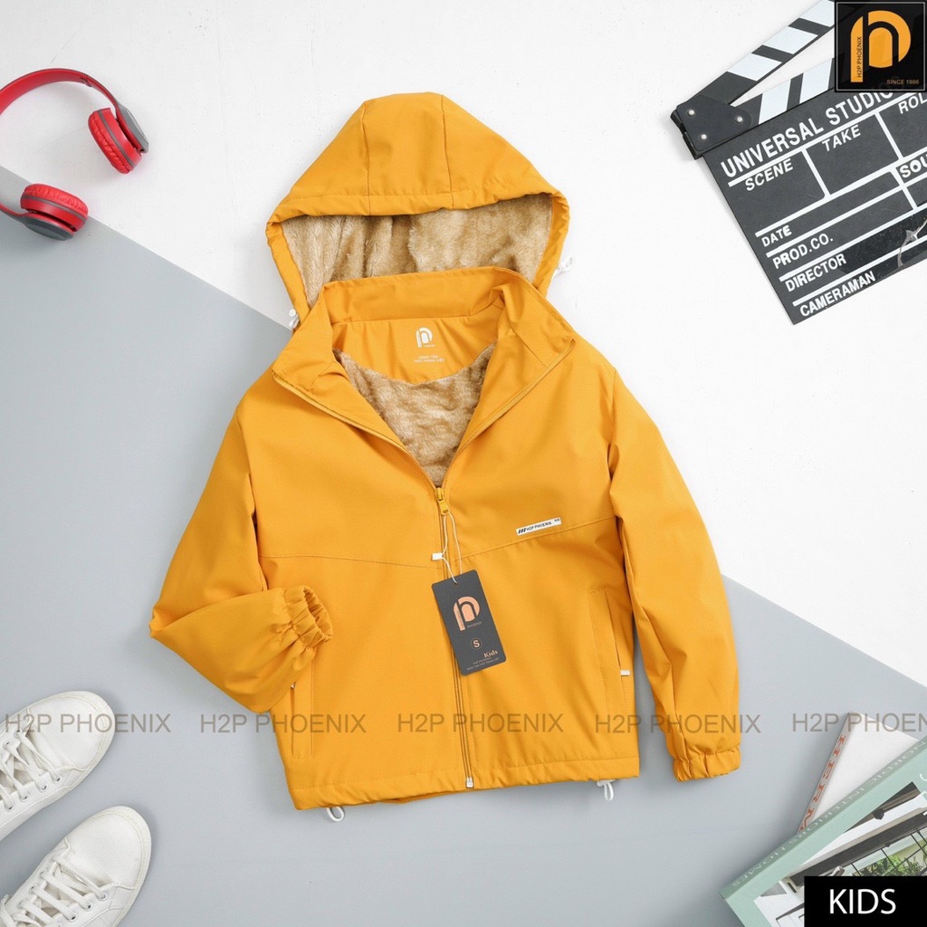 Áo khoác gió lót lông cừu cho bé trai bé gái size 20-35kg vải dù 2 lớp chống nước chống gió