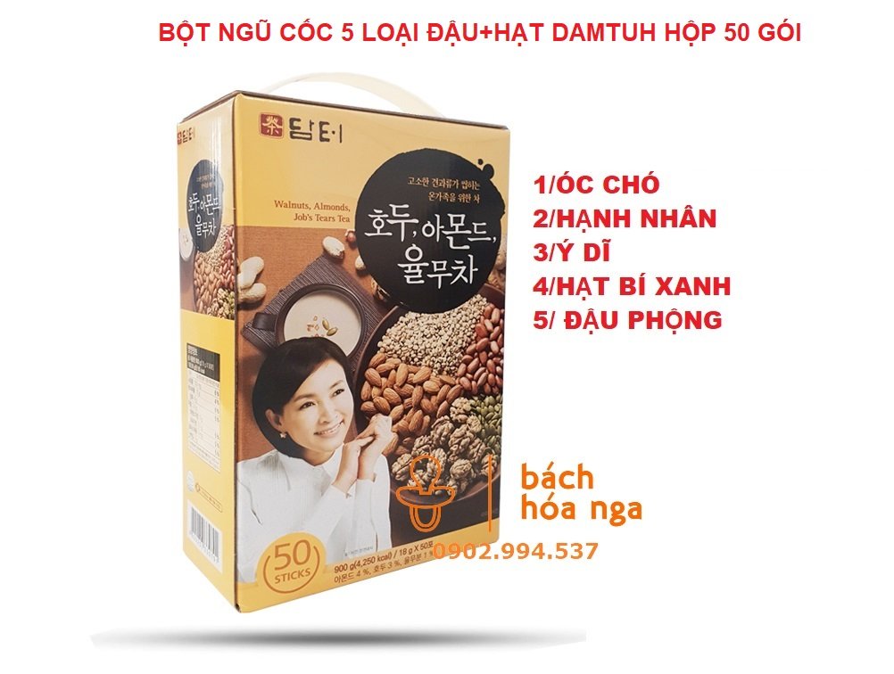 Bột ngũ cốc hàn quốc các loại hạt và đậu damtuh hộp 900g 50 gói